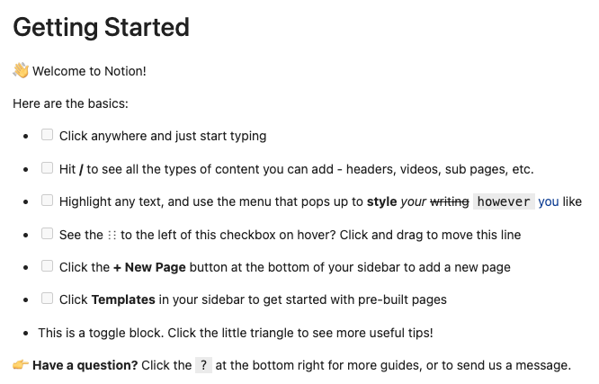 Getting started page